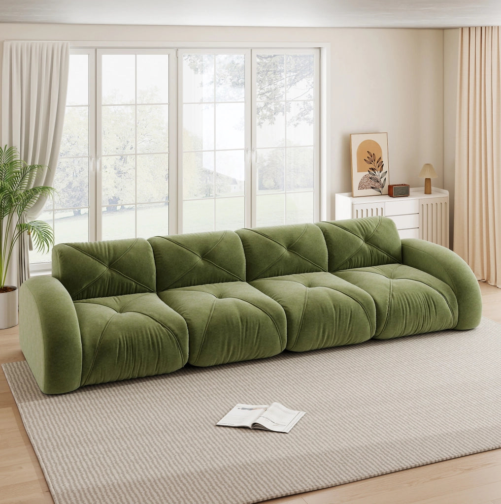 Divano modulare 4 posti con cuscini inclusi e moduli componibili in tessuto chenille verde per soggiorno, moderno