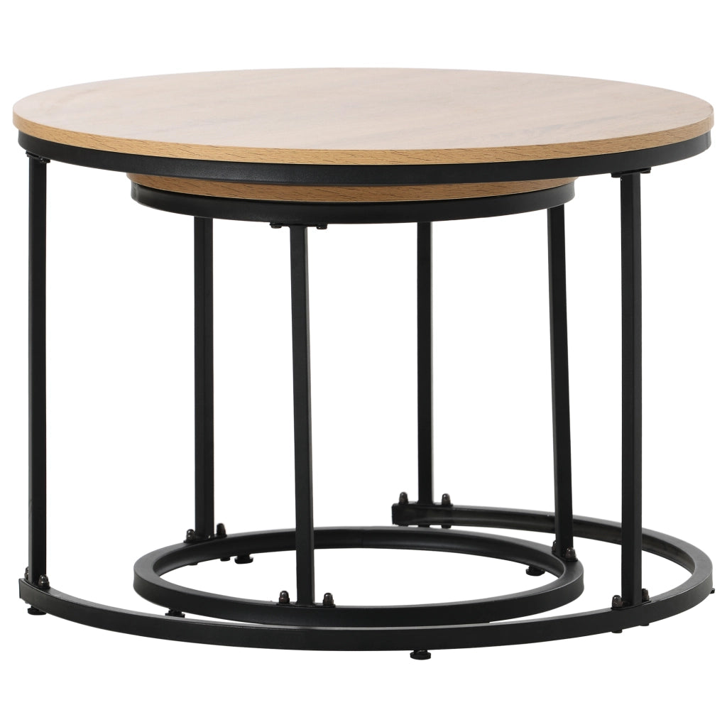 Tavolini da salotto set di 2 rotondi sovrapponibili in MDF noce e nero con struttura in metallo dal design moderno