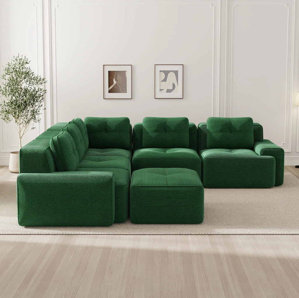 Divano angolare modulare in velluto a coste verde 295 × 295 cm