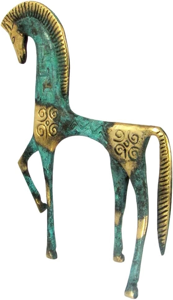 Replica di una statua equina, forma geometrica, bronzo, 18x13 cm