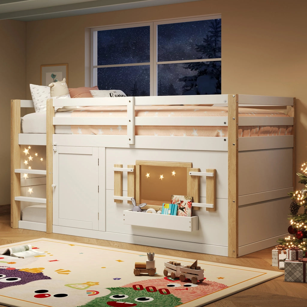 Letto a soppalco bambini 90x200 bianco con scaletta