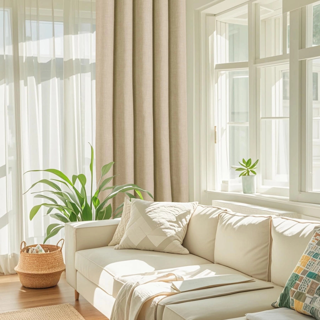 Tende oscuranti, set da 2, 137x160 cm, beige, con passanti, in poliestere