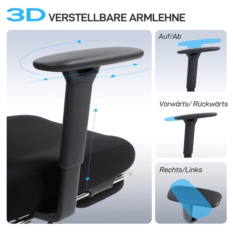 Sedia da ufficio ergonomica con schienale in rete, poggiapiedi e braccioli 3D