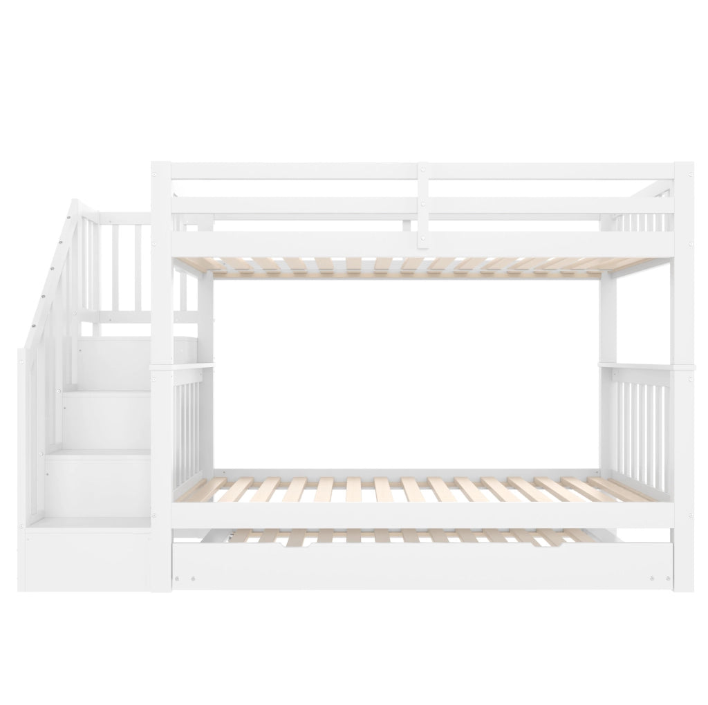 Letto a castello 90x200 cm bianco con letto estraibile e scala con ripiani