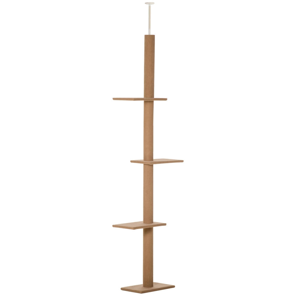 Tiragraffi a Soffitto per Gatti Altezza Regolabile 228-260 cm con 4 Piattaforme Albero Tiragraffi Multilivello Robusto Marrone Chiaro