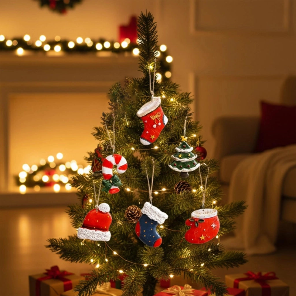 Set di 8 mini ornamenti natalizi in resina, ideali per decorare l'albero