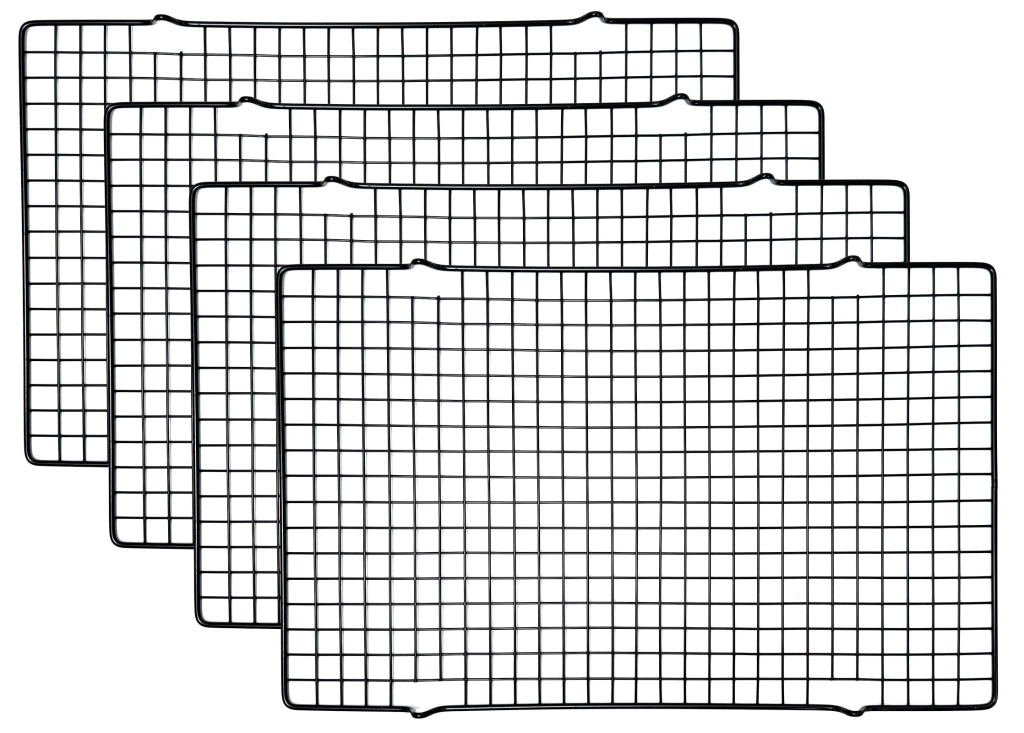 Set di 4 griglie di raffreddamento in filo, dimensioni 41x25 cm, colore nero, con rivestimento antiaderente