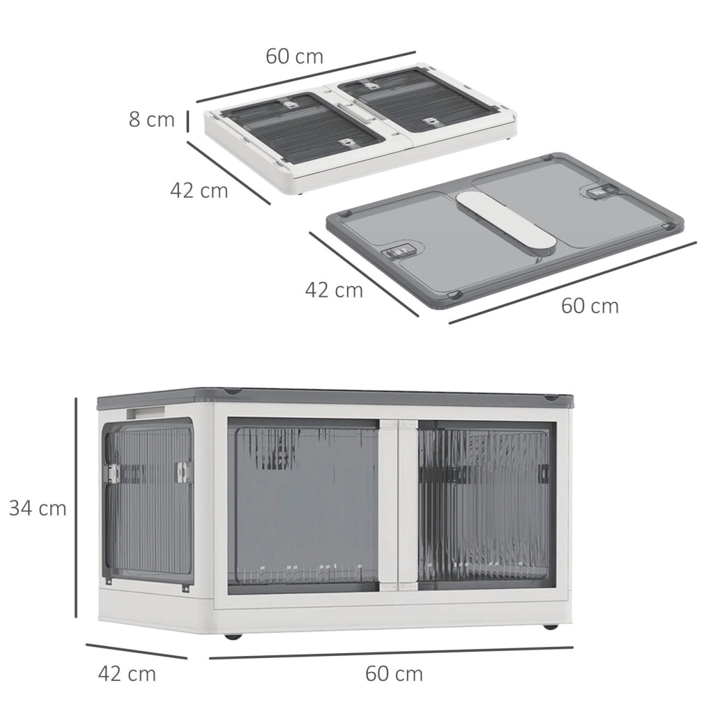 Box contenitore pieghevole bianco con ruote e accesso su 5 lati