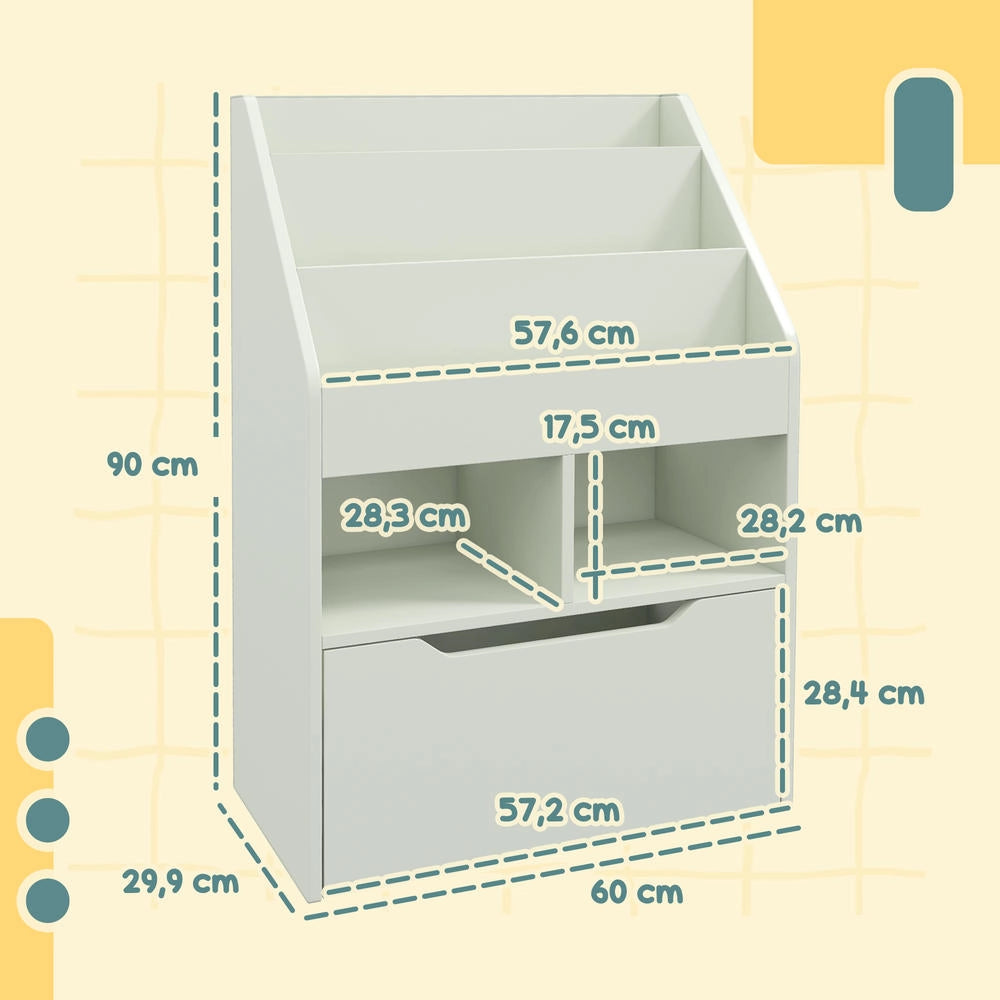 Libreria Scaffale Multiuso per Bambini in Legno Verde Chiaro con 3 Ripiani 2 Vani e Grande Cassetto Salvaspazio per Cameretta