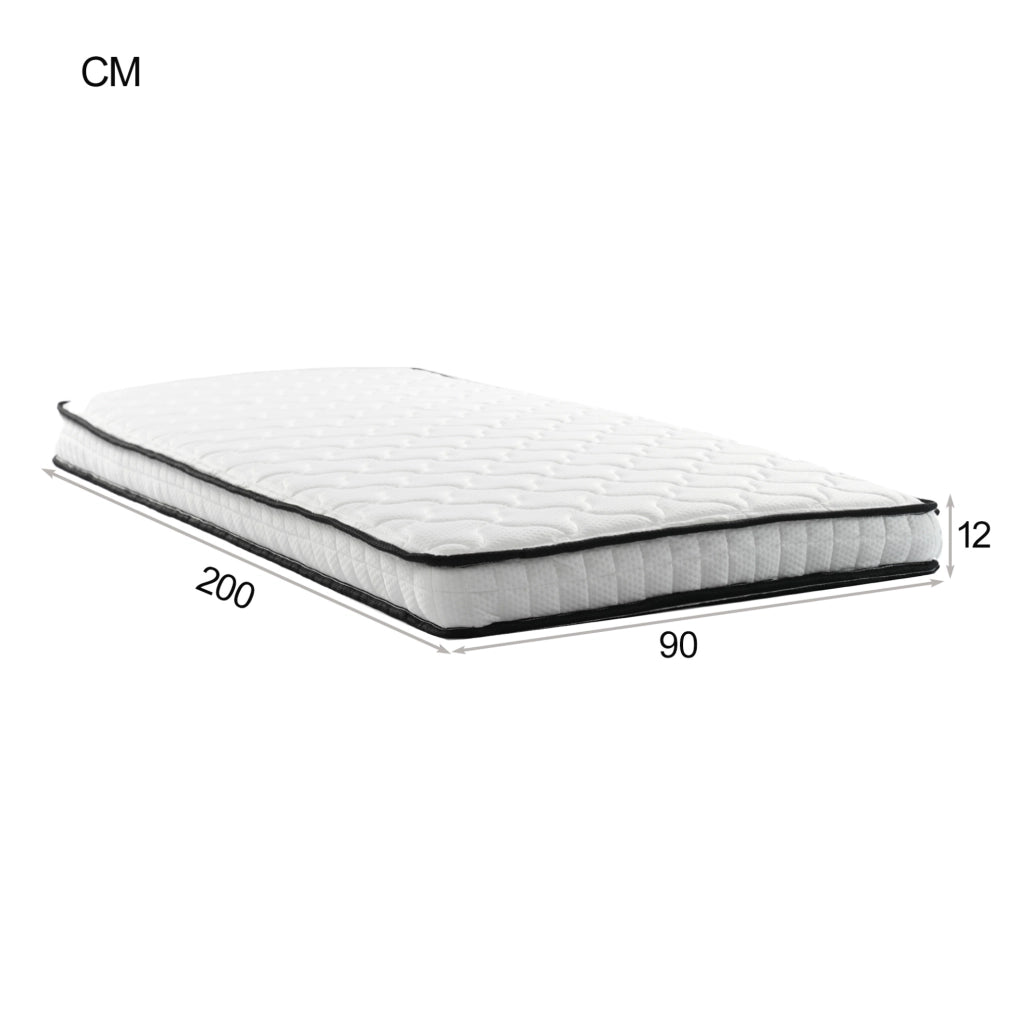 Letto a castello 90x200 bianco in pino con contenitori e 2 materassi