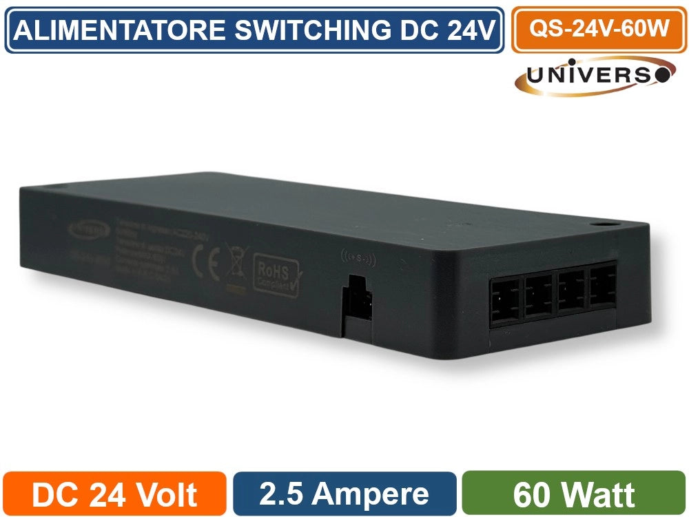 UNIVERSO QS-24V-60W ALIMENTATORE SWITCHING DC 24V 60W 2.5A 7 USCITE CON 1 INGRESSO SENSORE PER STRIP LED IP20