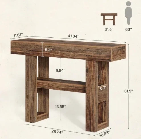 Consolle 105x30x80 cm in MDF marrone stile farmhouse per ingresso e piccoli spazi