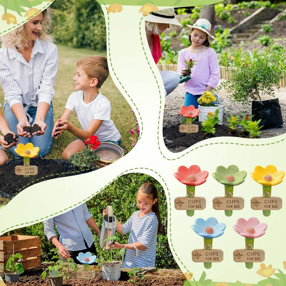 Set di 5 abbeveratoi per api, a forma di fiore, in resina, colorati, per giardino e balcone