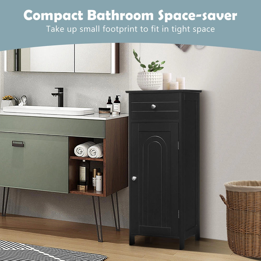 Mobiletto da terra in MDF nero con cassetto e anta ripiani regolabili armadietto moderno salvaspazio robusto per bagno e casa