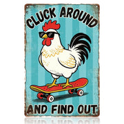 Targa in metallo a forma di gallina, per skateboard, dimensioni 20x30 cm, stile vintage, con elementi umoristici