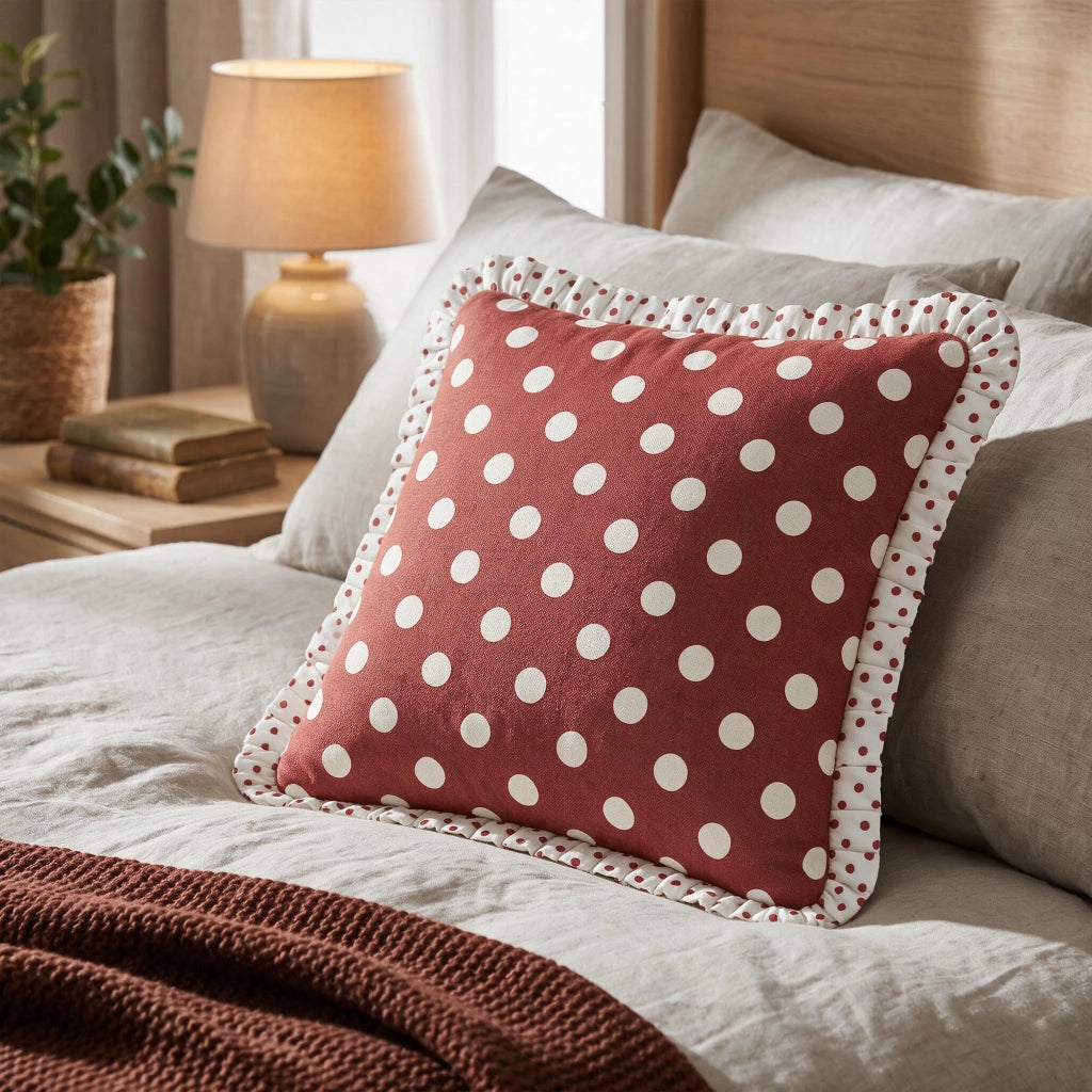 Coperte per cuscini con volant e pois, set da 2, 45 x 45 cm, rosso e bianco
