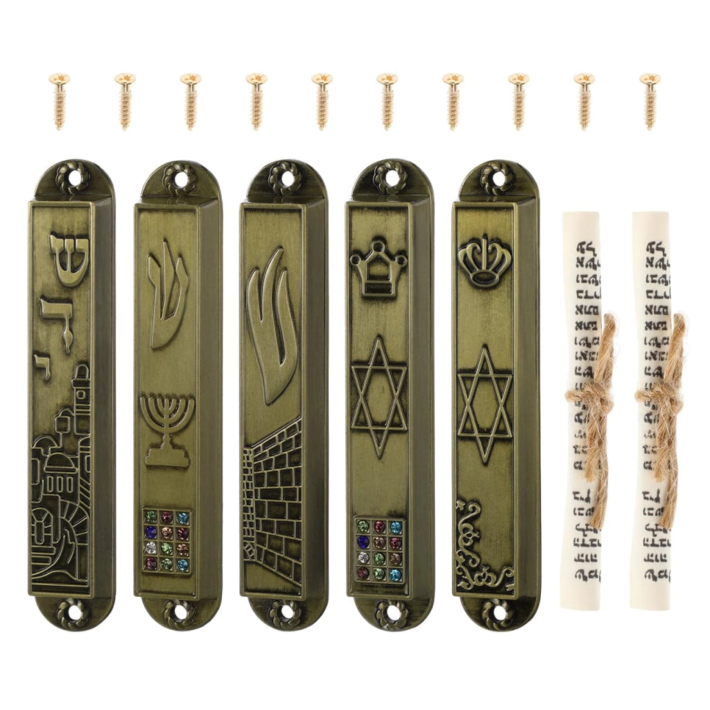 Set di 5 Mezuzah in metallo, stile retrò, decorazione per porta, articoli ebraici