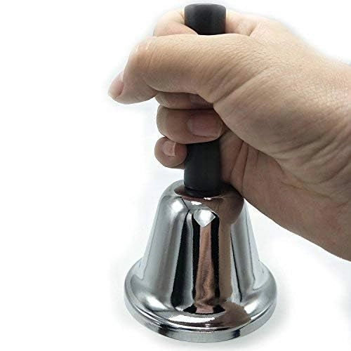 Campanello da tavolo in metallo, dimensioni 75 x 130 mm, colore argento e nero
