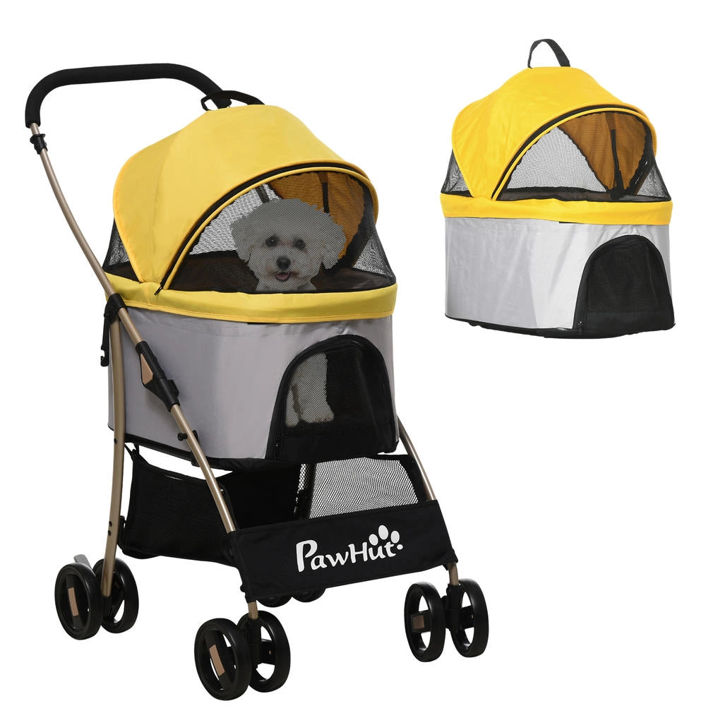 Passeggino per Cani 2 in 1 Pieghevole con Borsa Trasportino Rimovibile e Cestino Trolley per Animali Domestici Giallo 82 cm x 49,5 cm x 98 cm