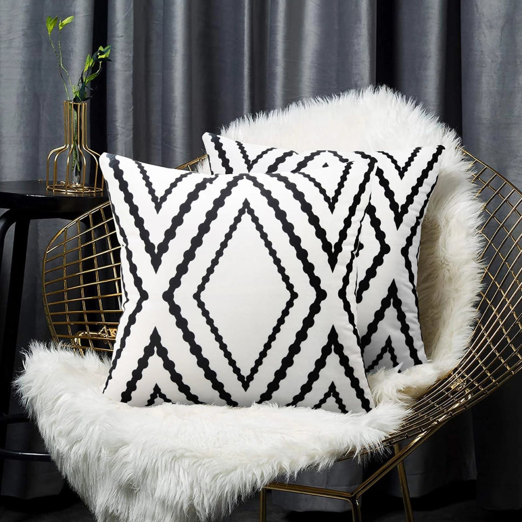 Coperte per cuscini, 45x45 cm, set da 2, bianco e nero, motivo geometrico