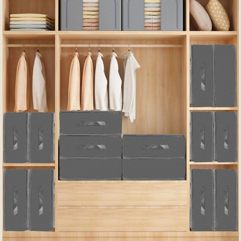 Set di 2 organizer auto-compressibili, grigi, dimensioni 52x42x30 cm e 52x42x60 cm