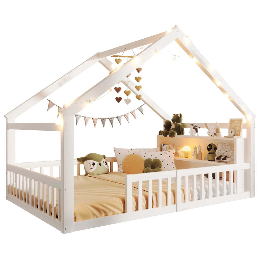 Letto casetta bianco per bambini 140 x 190 cm