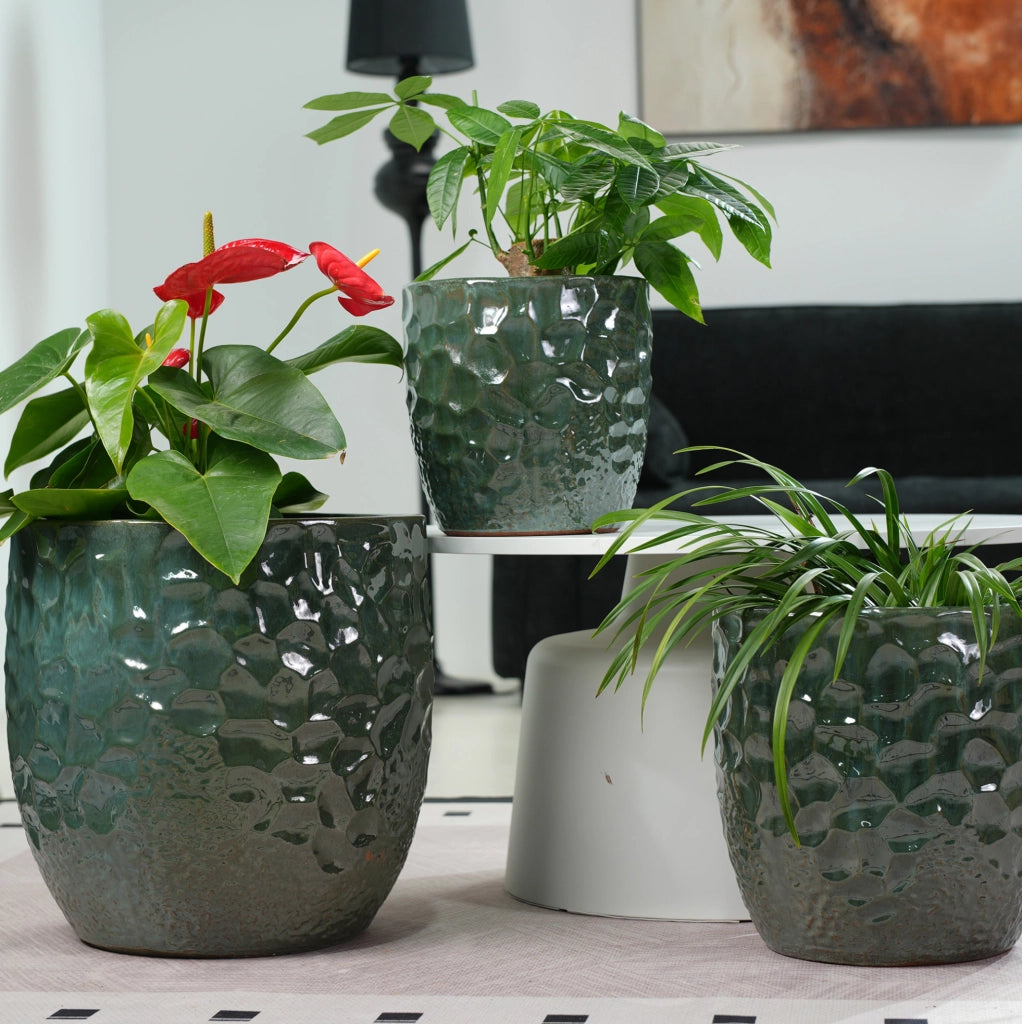 Vaso in ceramica verde scuro Ø 18 cm con foro di drenaggio