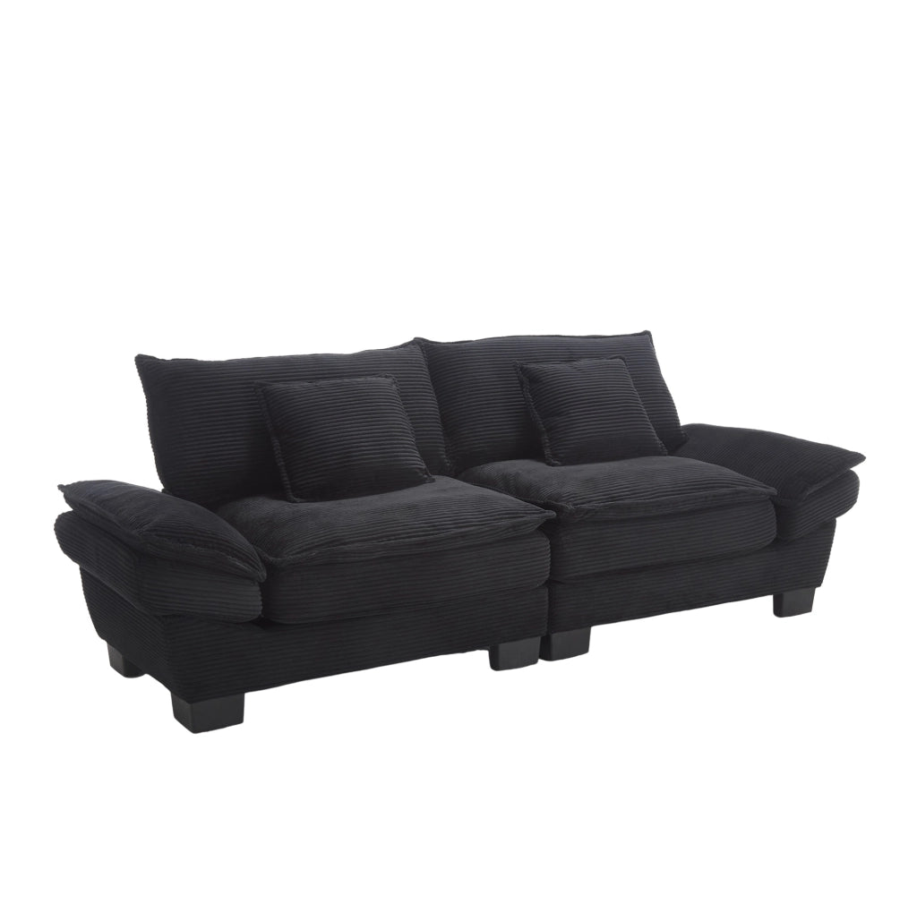 Divano a 2 posti 224x81x81 cm in velluto nero con braccioli, per soggiorno e ufficio