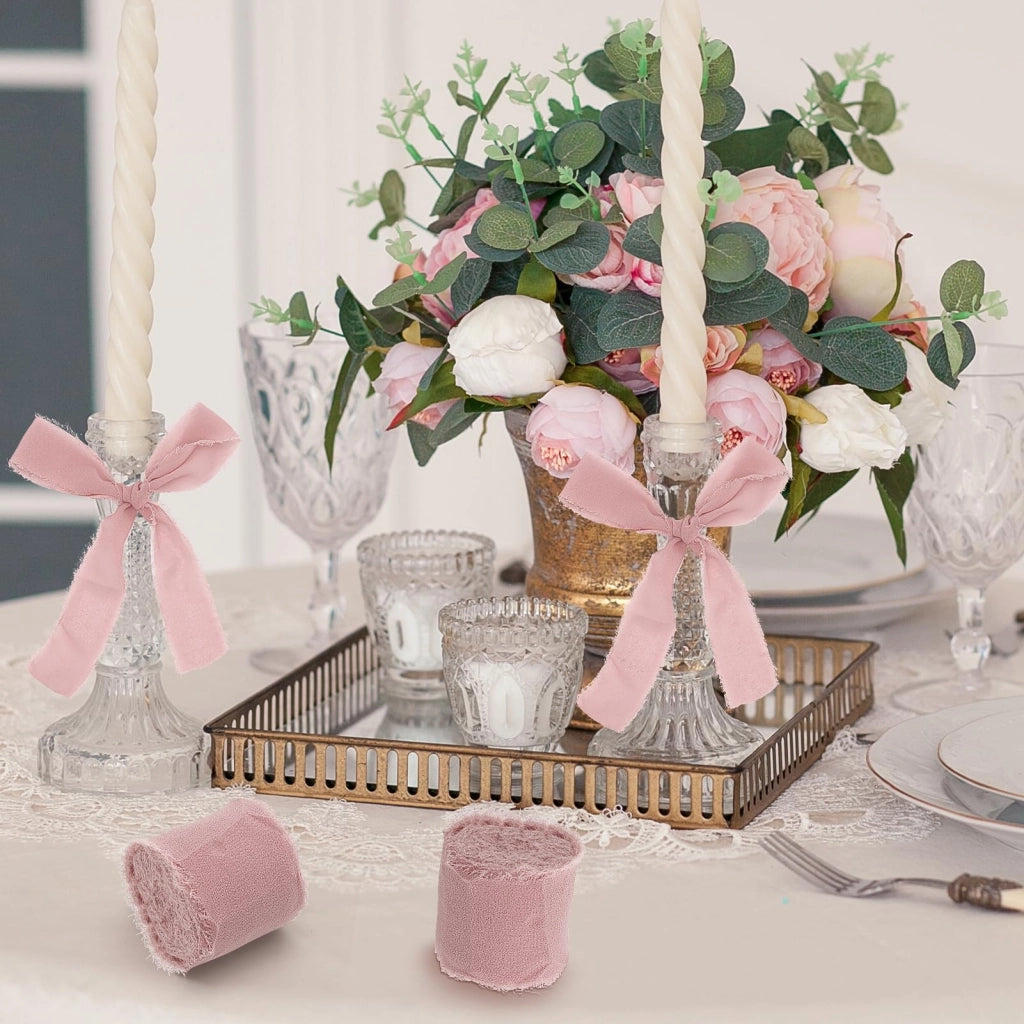 Fasce in chiffon, rosa, con bordo grezzo, confezione da 2 pezzi