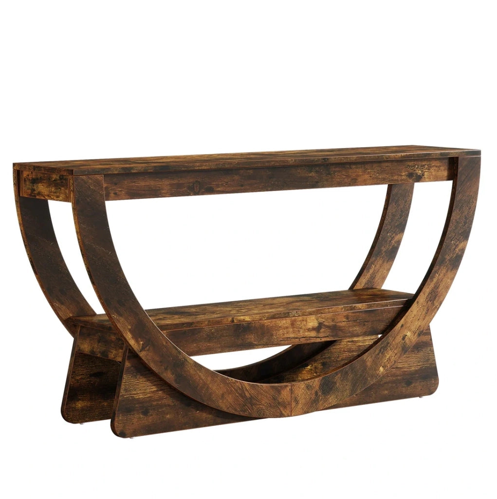 Mobile TV 160 x 30 x 80 cm in MDF marrone rustico, 2 livelli, stile country