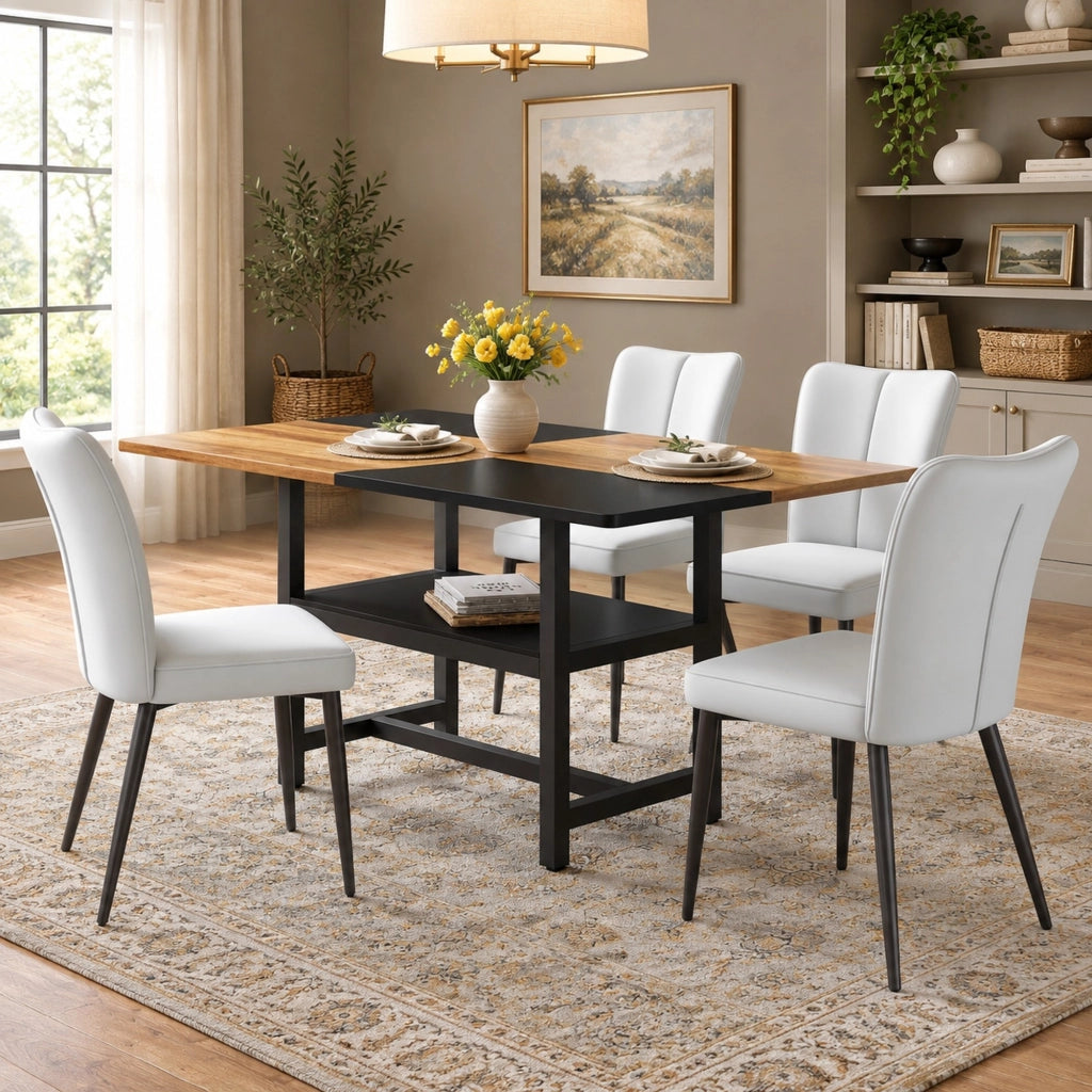 Set da pranzo 4 posti con vano portaoggetti in MDF metallo e PU grigio chiaro e nero