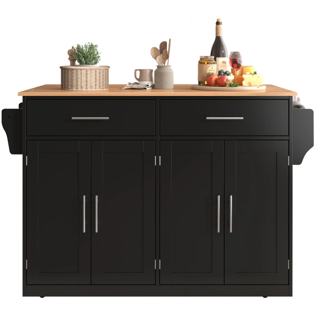 Carrello da cucina con piano pieghevole, 120x46(70)x91,5 cm, nero, con ruote e gambe in legno sostituibili