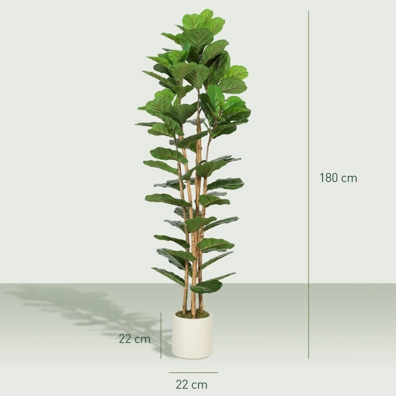 Ficus lyrata artificiale verde con vaso bianco, 180 cm