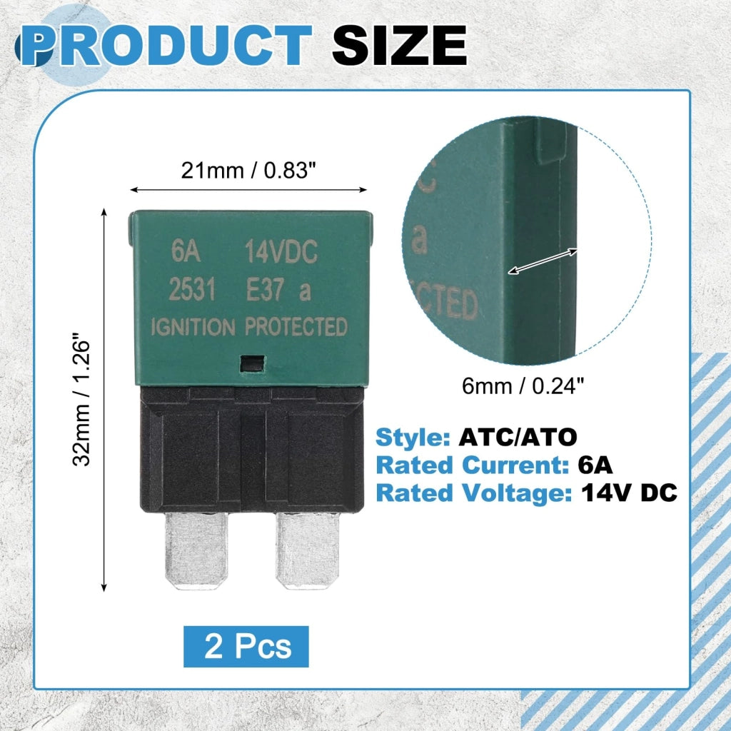 Fusibile di sicurezza ATC/ATO da 6A, 14V DC, a basso profilo, confezione da 2 pezzi