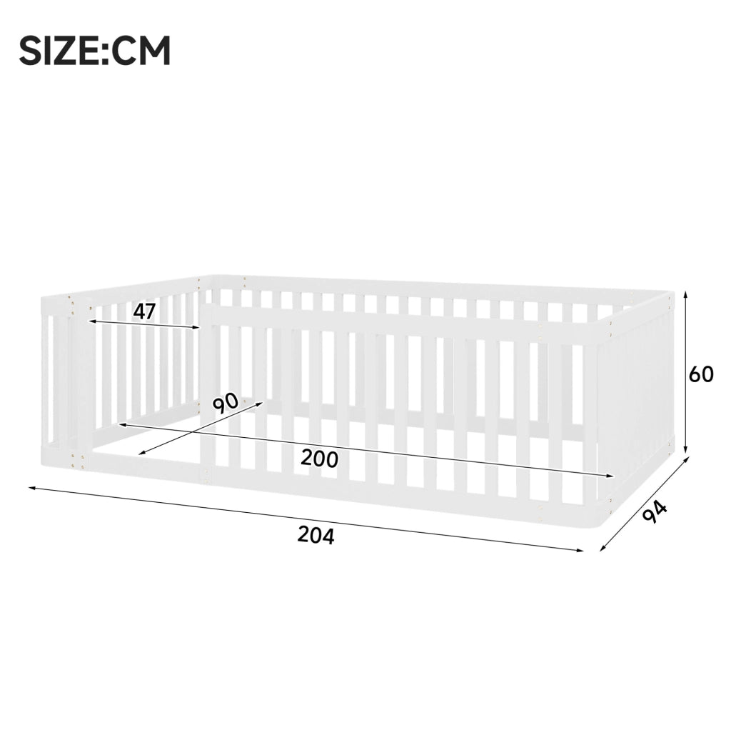 Letto in legno massello con sponda 90x200 cm bianco per bambini