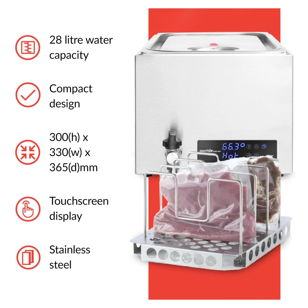 Bagno maria compatto da 28 litri, in acciaio inossidabile, con regolatore PID e potenza di 600 W
