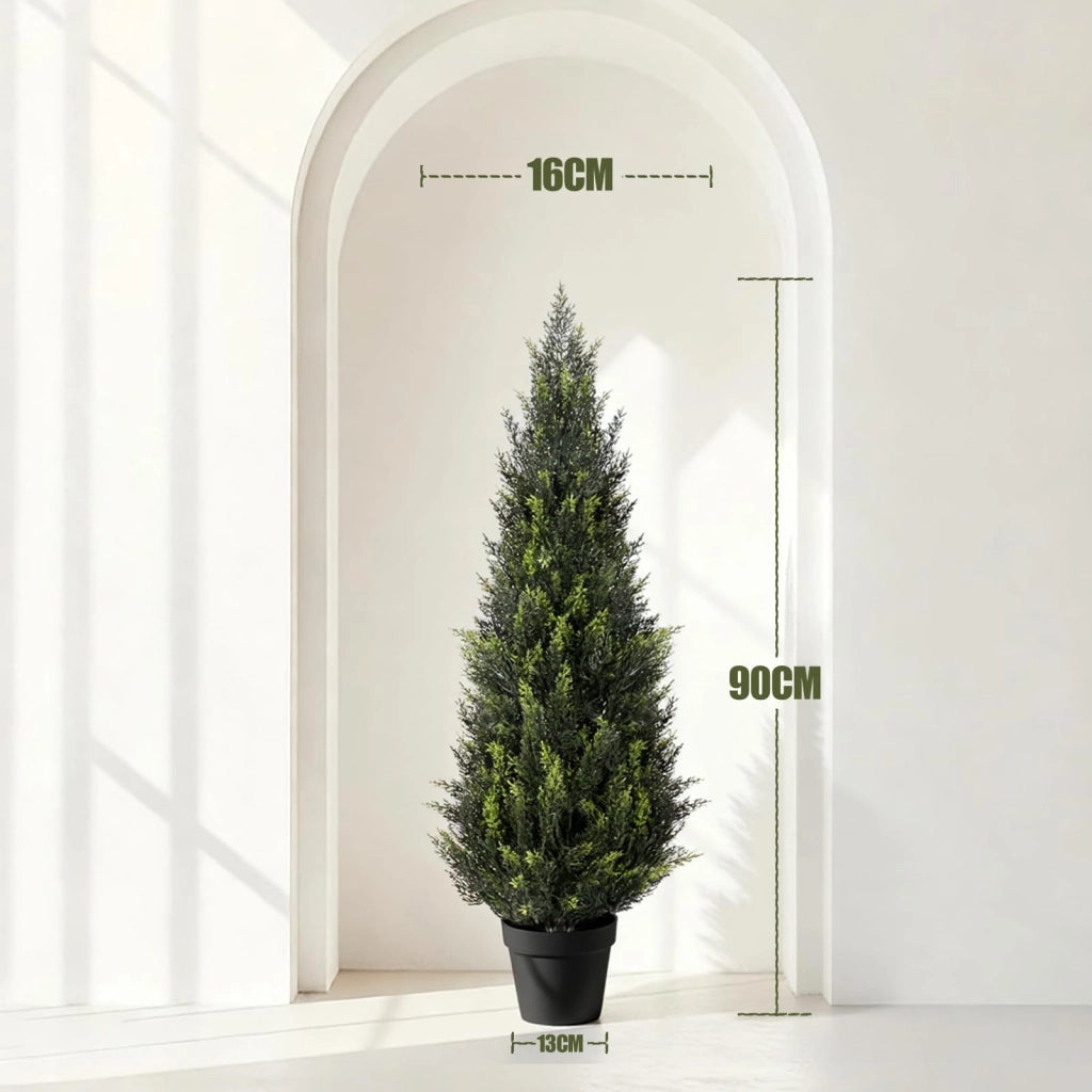 Bonsai artificiale in cedro, altezza 90 cm, resistente ai raggi UV, confezione da 2 pezzi