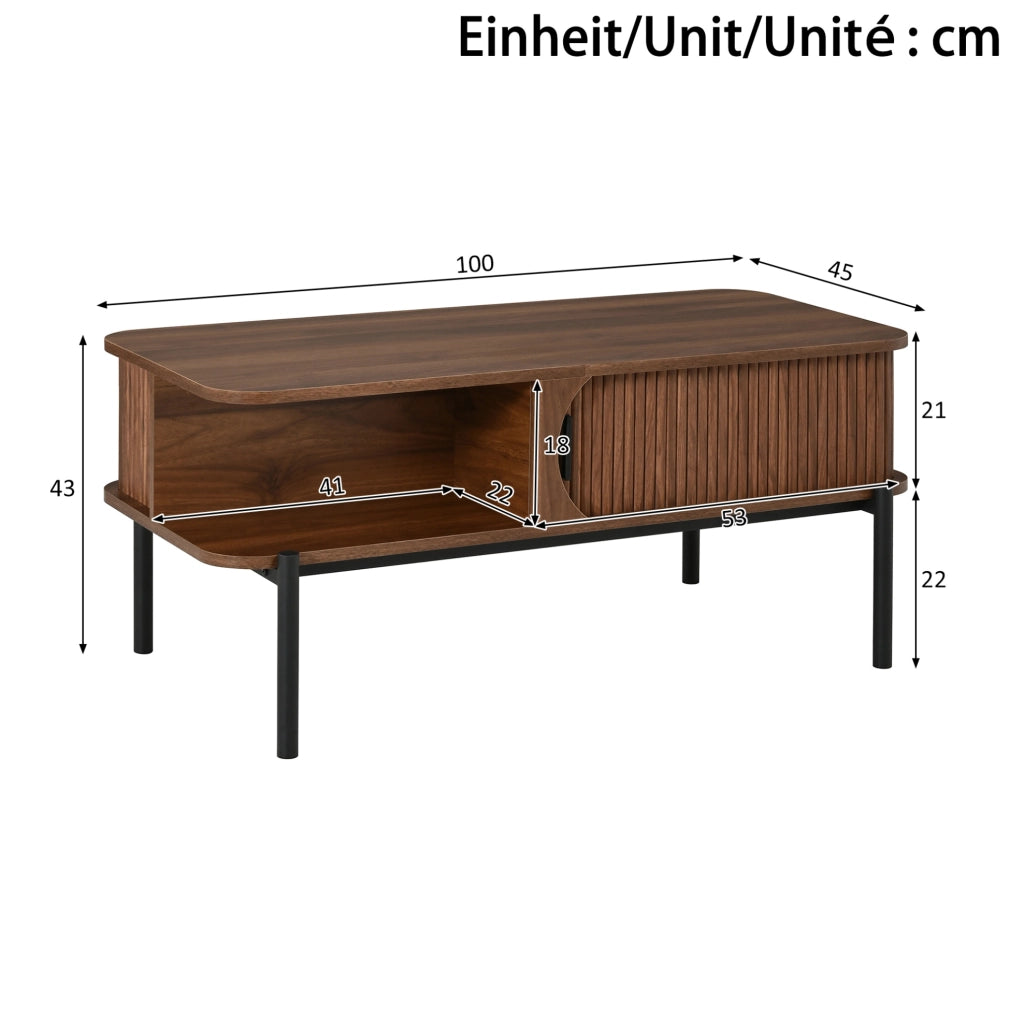 Tavolino da caffè moderno 100x45x43 cm con ante scorrevoli