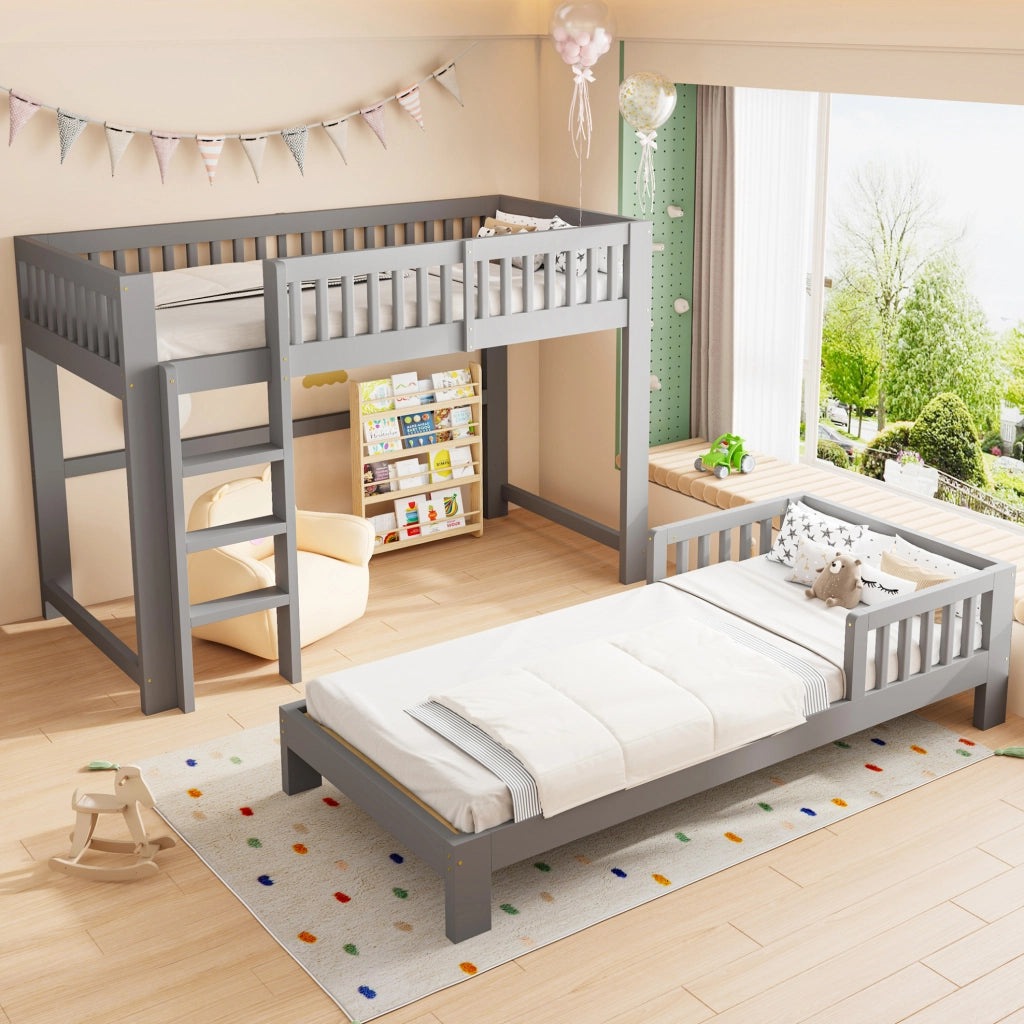Set di due letti modulari per bambini 90 x 200 cm grigio