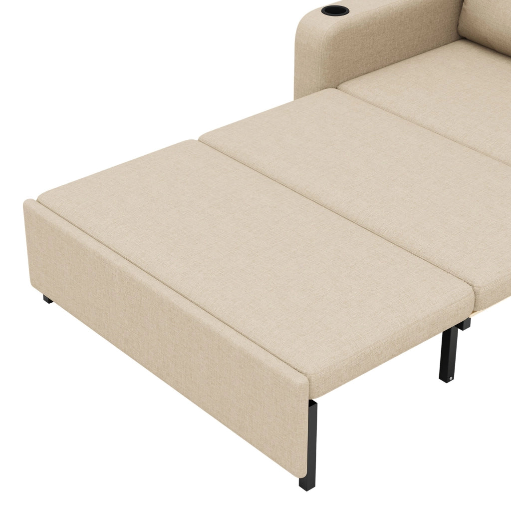 Divano letto 3 in 1 a 2 posti beige con USB e portabicchieri