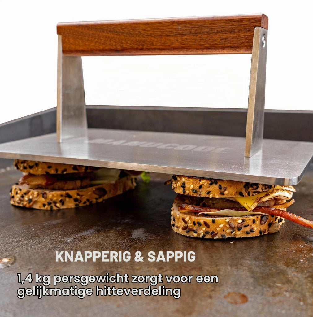 Griglia in acciaio inossidabile, dimensioni 23,5x14,5 cm, con manico in legno, peso 1,4 kg