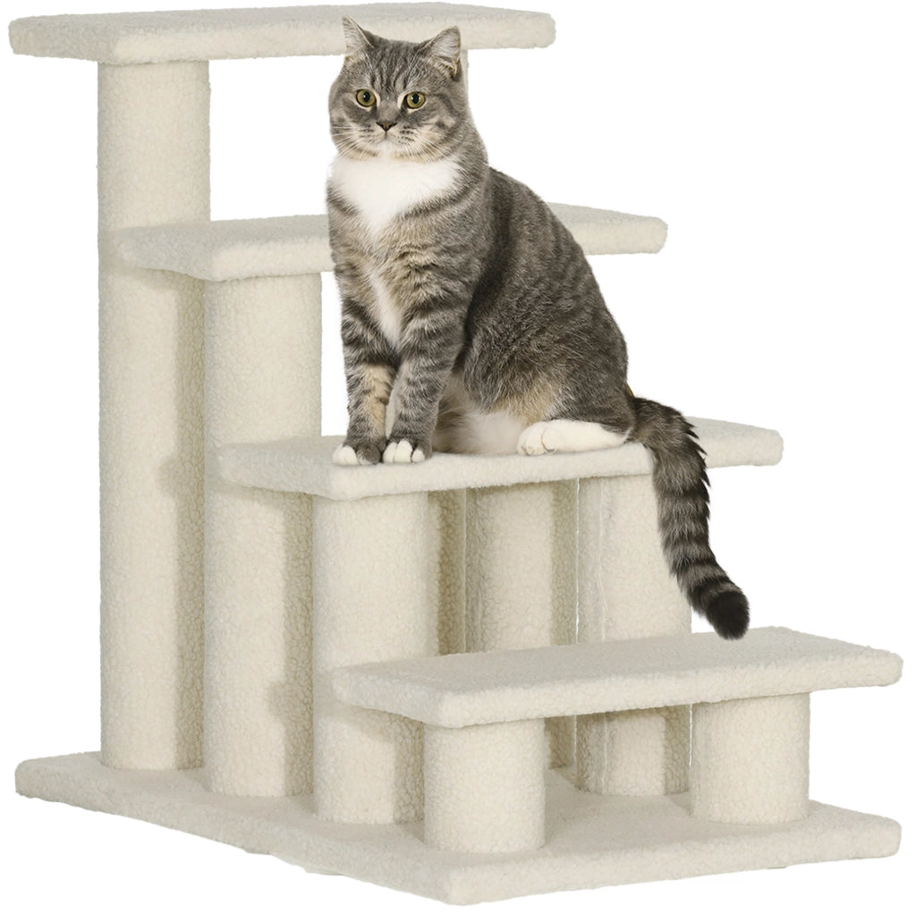 Scala per cani e gatti a 4 gradini 61x41x60 cm in tessuto peluche beige