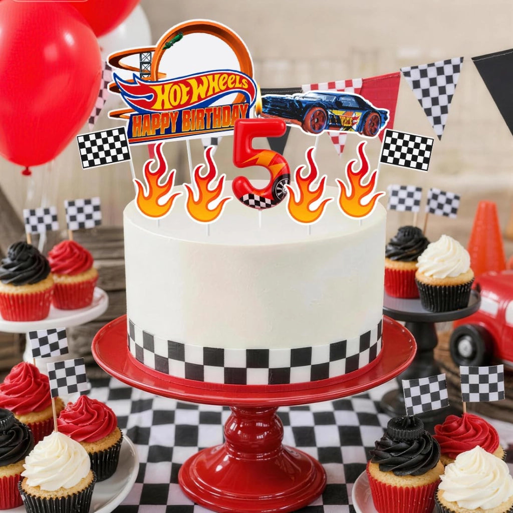 Set di candeline a forma di auto da corsa per compleanno, con il numero 5 e decorazioni