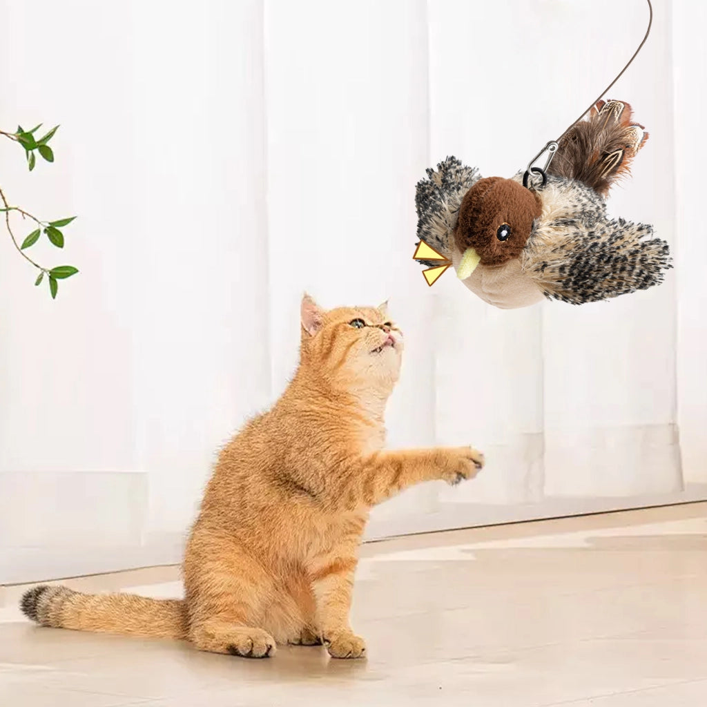 Gioco interattivo per gatti a forma di passero con suoni, 14 x 12 x 8 cm