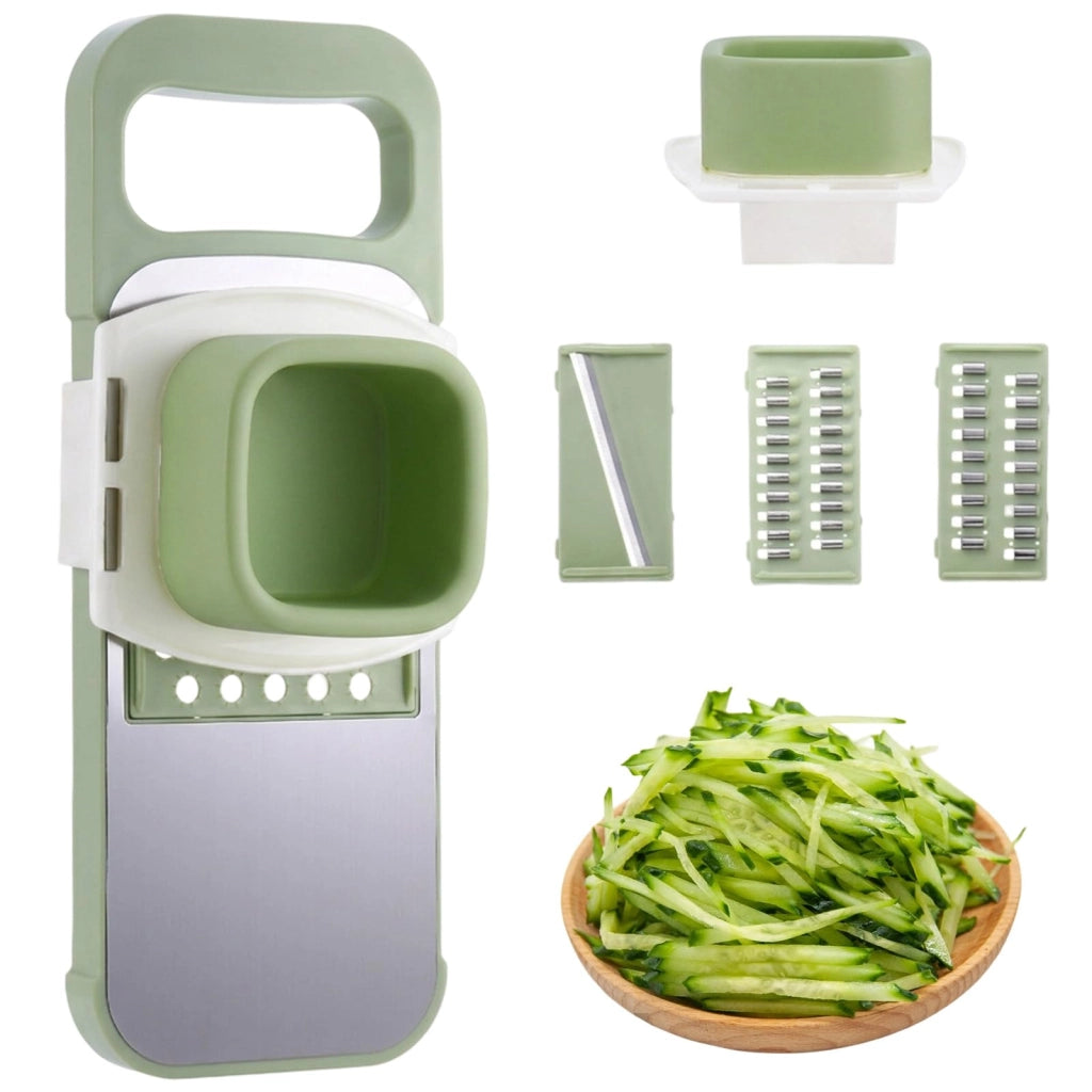Set di 4 grattugie: grattugia per verdure con 3 diverse lame e protezione per le mani