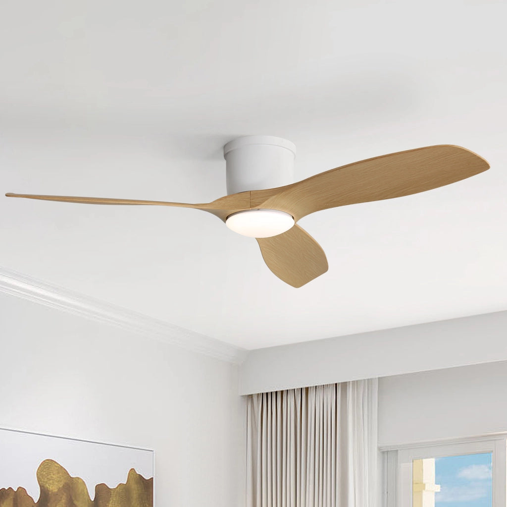 Ventilatore da soffitto bianco con 3 pale in ABS, LED 18 W e motore DC reversibile