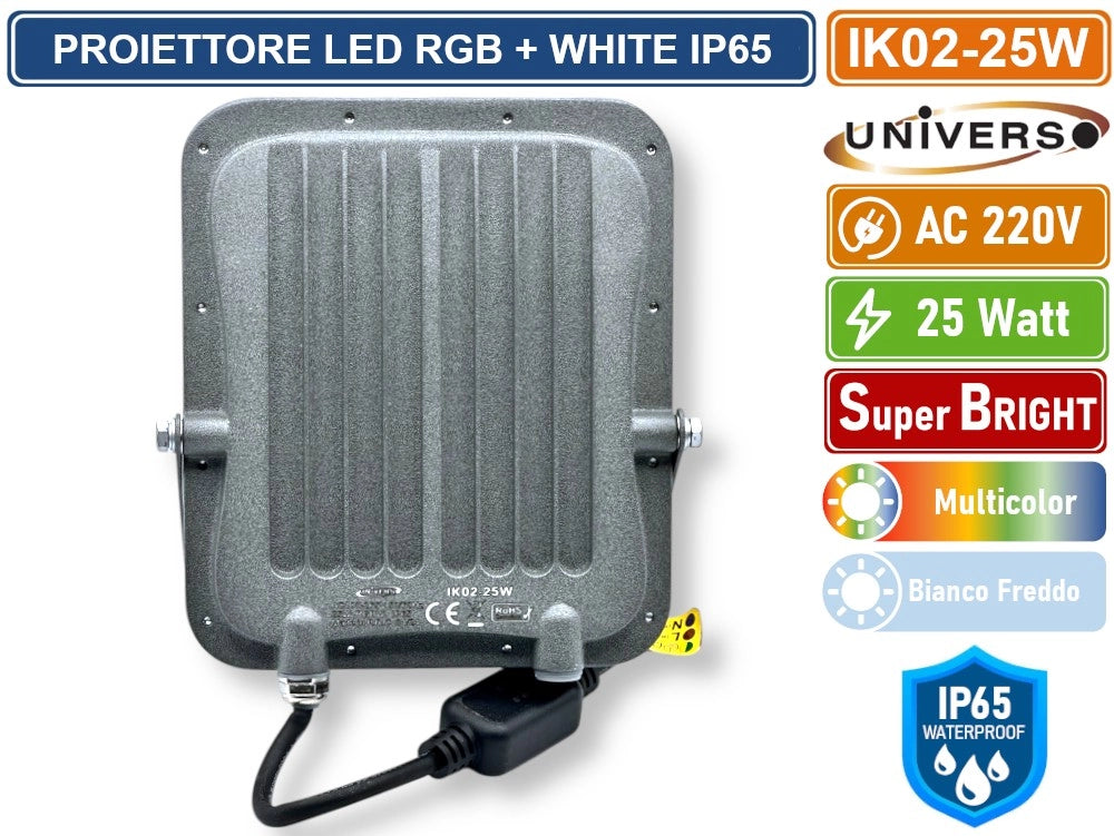 UNIVERSO IK02-25W PROIETTORE FARO LED SMD MULTICOLE RGB + WHITE 25W DA ESTERNO CON TELECOMANDO