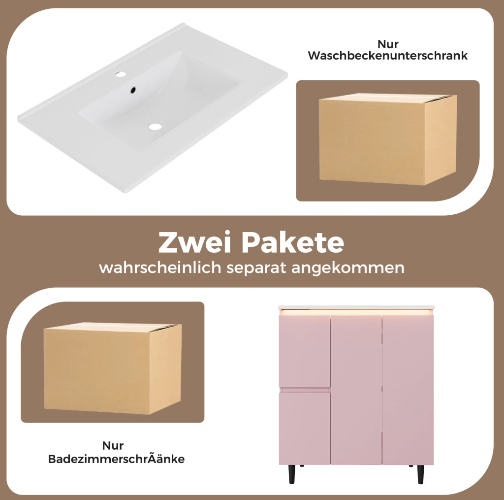 Mobile lavabo da bagno rosa con sensore luminoso, 76 × 47 × 89 cm