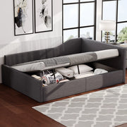 Letto da giorno 140 × 200 cm con vano contenitore in lino grigio struttura in legno MDF e compensato