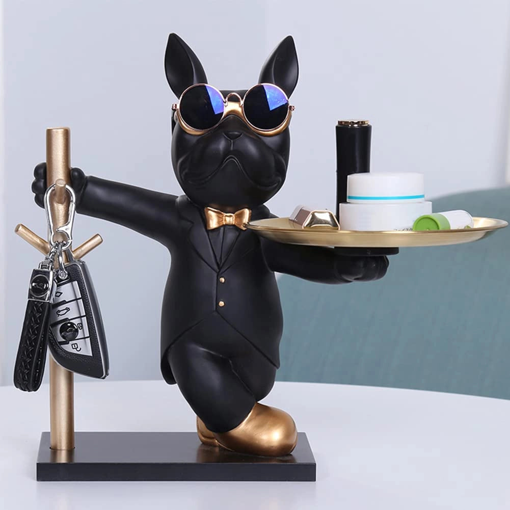 Harsfigur: Bulldog francese con vassoio, dimensioni 33x20x30 cm